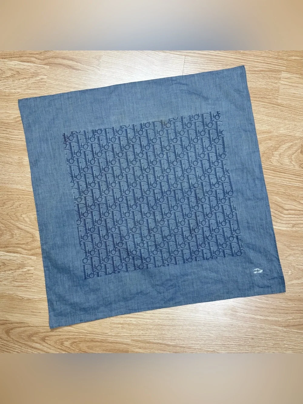Vintage 90s Christian Dior Blue Monogram Cotton Scarf *flawed